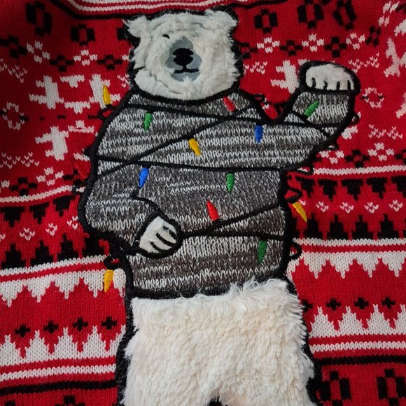 unisex girl or boy Christmas sweater red fluffy bear  ''Happy Holidays'', 7-8 - Picture 3 of 4